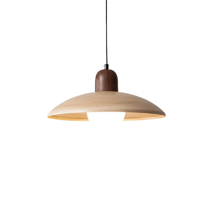 Wood Dome Ceiling Pendant 12 in Walnut Hanging Light for Kitchen Island Dining Table Minimalist Adjustable Cord E27 Socket 110V