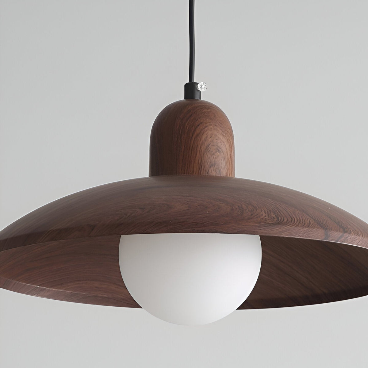 Wood Dome Ceiling Pendant 12 in Walnut Hanging Light for Kitchen Island Dining Table Minimalist Adjustable Cord E27 Socket 110V