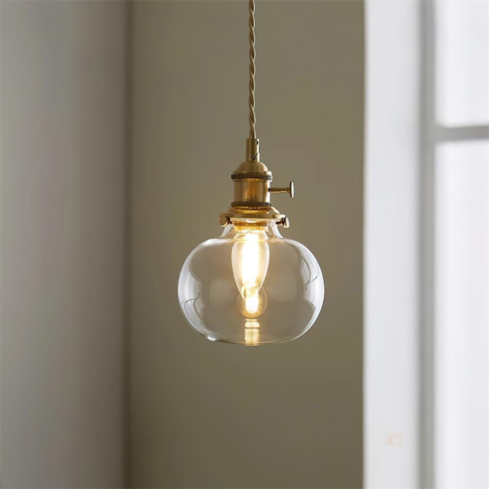 Clear Glass Drop Light Fixture with Brass Hardware 6-Inch Shade Adjustable Height Ceiling Lamp for Over Counter Islands Breakfast Nooks Dini