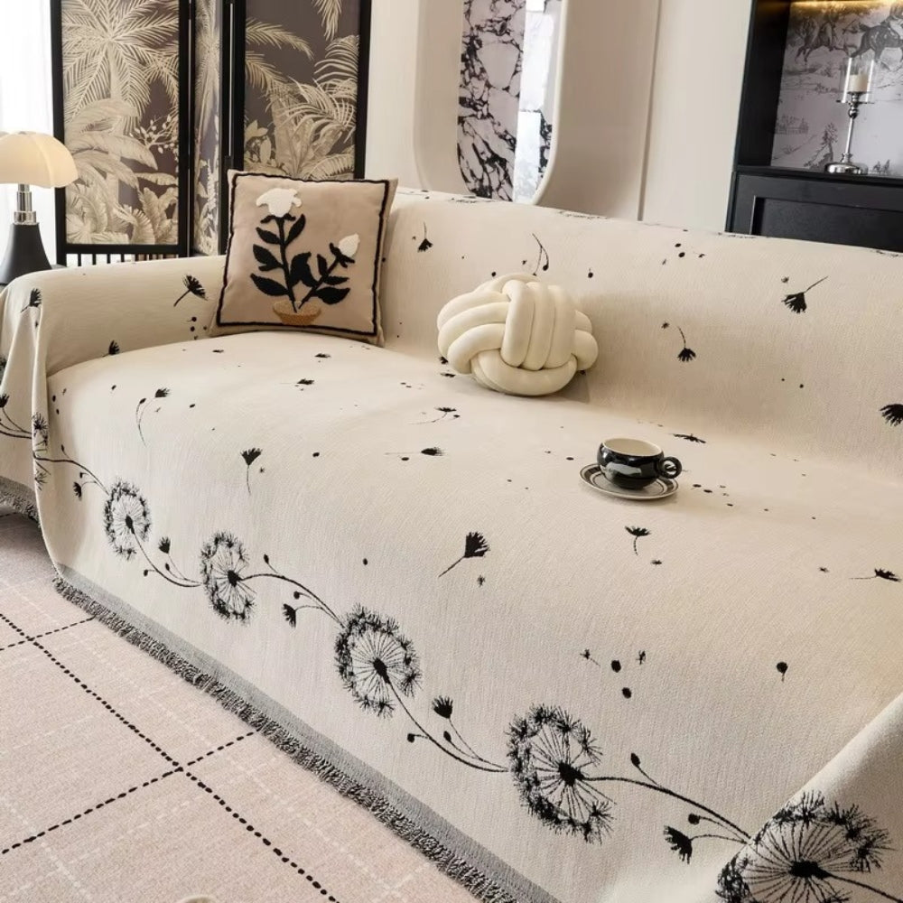 Jasmine Sofa Cover - Soft Microfiber, Japandi Dandelion Print