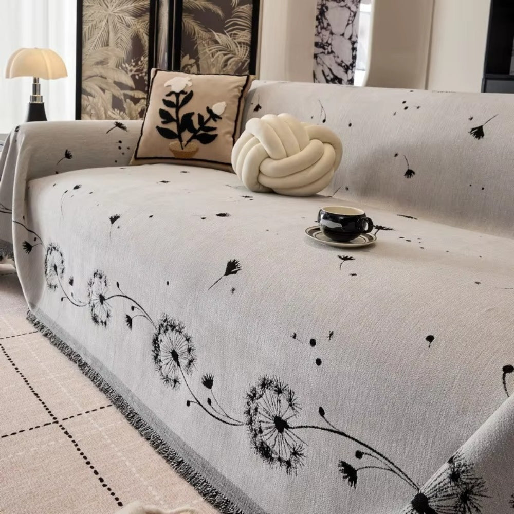 Jasmine Sofa Cover - Soft Microfiber, Japandi Dandelion Print
