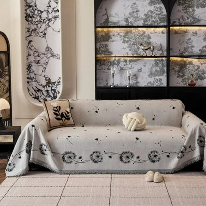 Jasmine Sofa Cover - Soft Microfiber, Japandi Dandelion Print