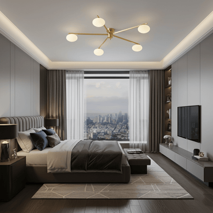 Adjustable Multi-Arm Semi-Flush Mount Light Fixture with Frosted Globes for Dining Room Kitchen Living Room | Black or Brass Frame G9 Socket