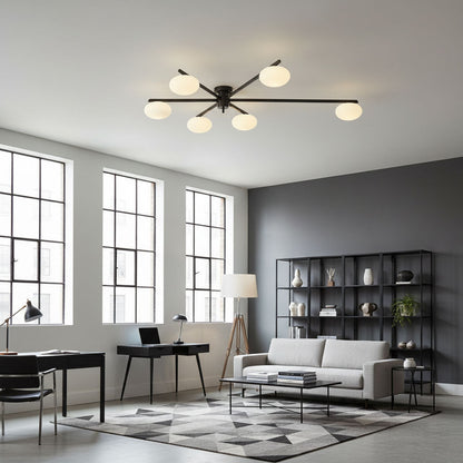 Adjustable Multi-Arm Semi-Flush Mount Light Fixture with Frosted Globes for Dining Room Kitchen Living Room | Black or Brass Frame G9 Socket