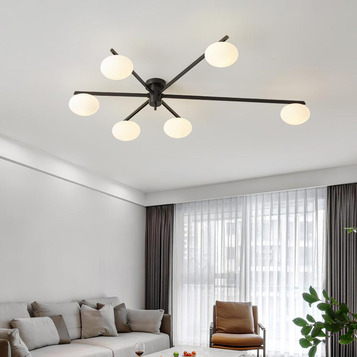 Adjustable Multi-Arm Semi-Flush Mount Light Fixture with Frosted Globes for Dining Room Kitchen Living Room | Black or Brass Frame G9 Socket
