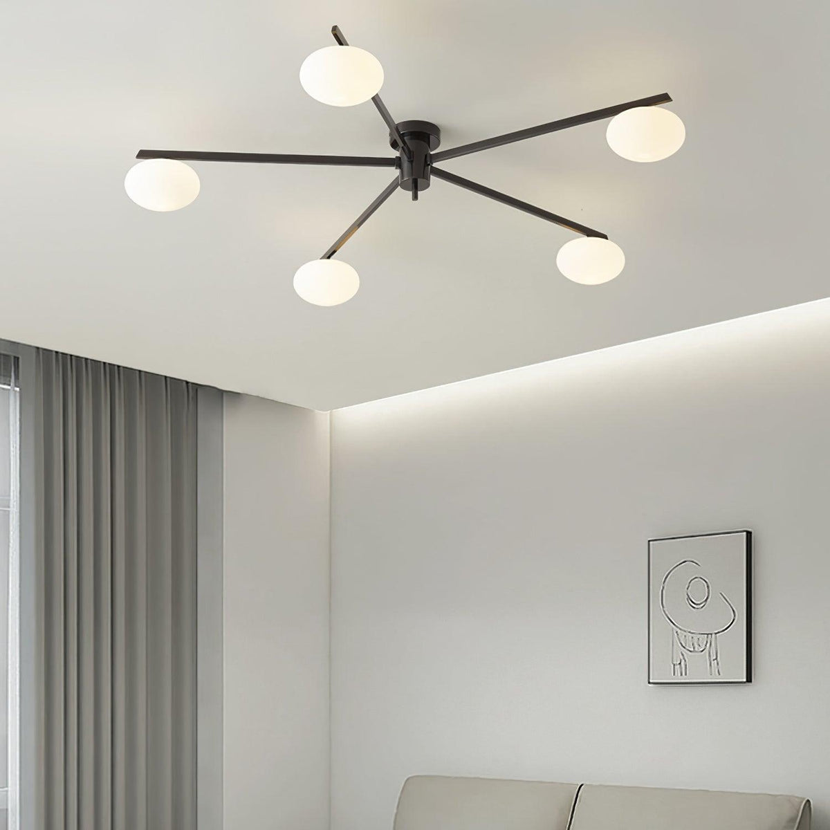 Adjustable Multi-Arm Semi-Flush Mount Light Fixture with Frosted Globes for Dining Room Kitchen Living Room | Black or Brass Frame G9 Socket