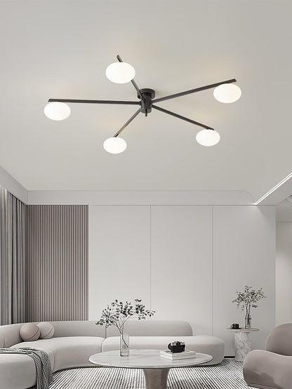 Adjustable Multi-Arm Semi-Flush Mount Light Fixture with Frosted Globes for Dining Room Kitchen Living Room | Black or Brass Frame G9 Socket