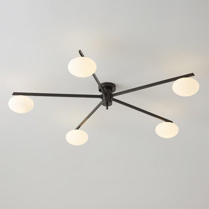 Adjustable Multi-Arm Semi-Flush Mount Light Fixture with Frosted Globes for Dining Room Kitchen Living Room | Black or Brass Frame G9 Socket