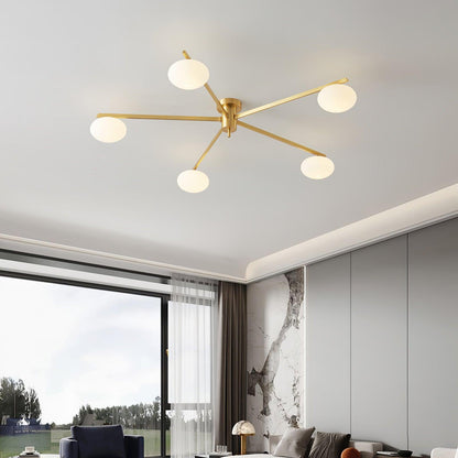 Adjustable Multi-Arm Semi-Flush Mount Light Fixture with Frosted Globes for Dining Room Kitchen Living Room | Black or Brass Frame G9 Socket