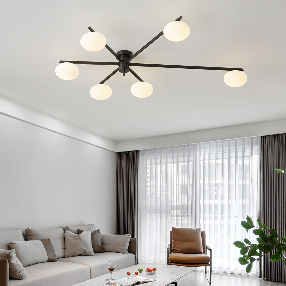 Adjustable Multi-Arm Semi-Flush Mount Light Fixture with Frosted Globes for Dining Room Kitchen Living Room | Black or Brass Frame G9 Socket