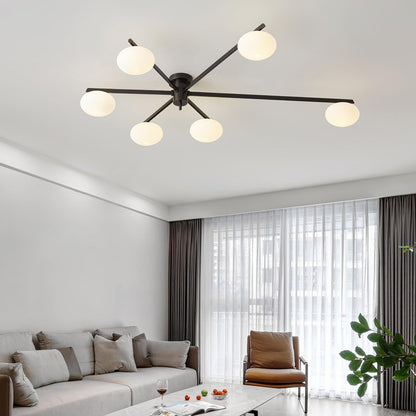 Adjustable Multi-Arm Semi-Flush Mount Light Fixture with Frosted Globes for Dining Room Kitchen Living Room | Black or Brass Frame G9 Socket