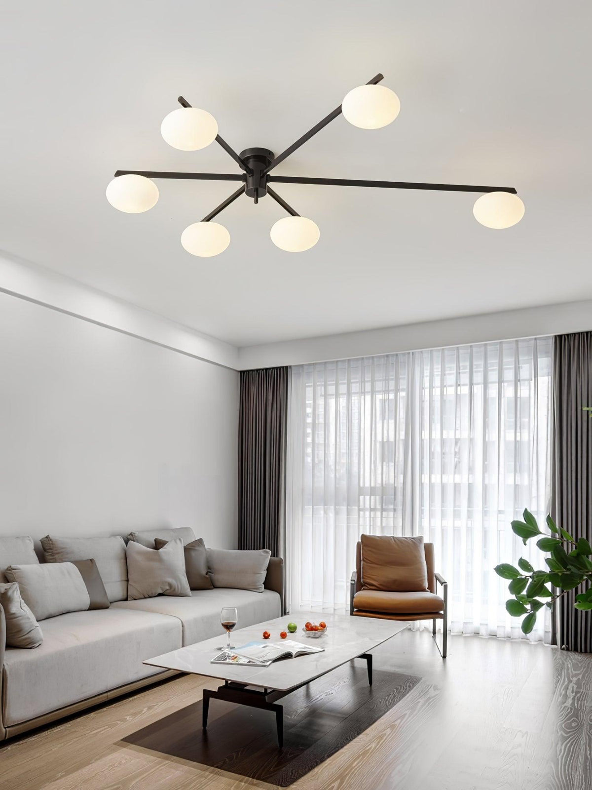 Adjustable Multi-Arm Semi-Flush Mount Light Fixture with Frosted Globes for Dining Room Kitchen Living Room | Black or Brass Frame G9 Socket