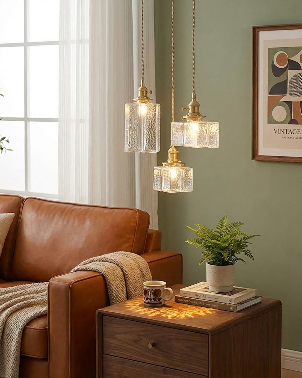 Glass Pendant Light with Brass Accents Adjustable Hanging Fixture for Kitchen Island Dining Room Modern Overhead Lighting E26 Socket