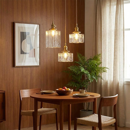 Glass Pendant Light with Brass Accents Adjustable Hanging Fixture for Kitchen Island Dining Room Modern Overhead Lighting E26 Socket
