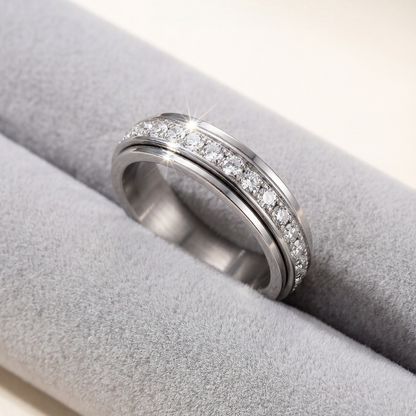 Titanium Steel Spinner Ring with Zirconia Stones for Anxiety Relief & Everyday Wear | Hypoallergenic Fidget Ring for Women & Men