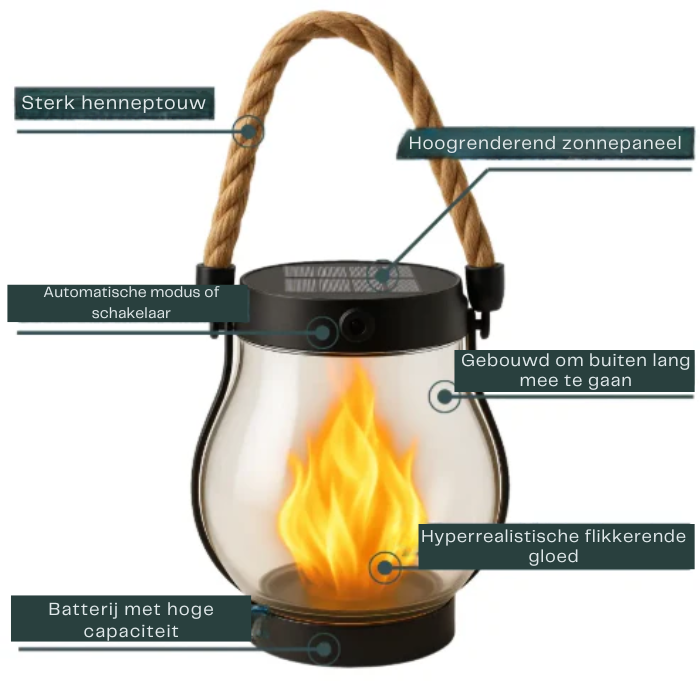 Flickering Flame Outdoor Lantern with Solar Panel 10 in Tall Glass LED Garden Light Waterproof Hanging Patio Decoration Dusk Sensor USB Back