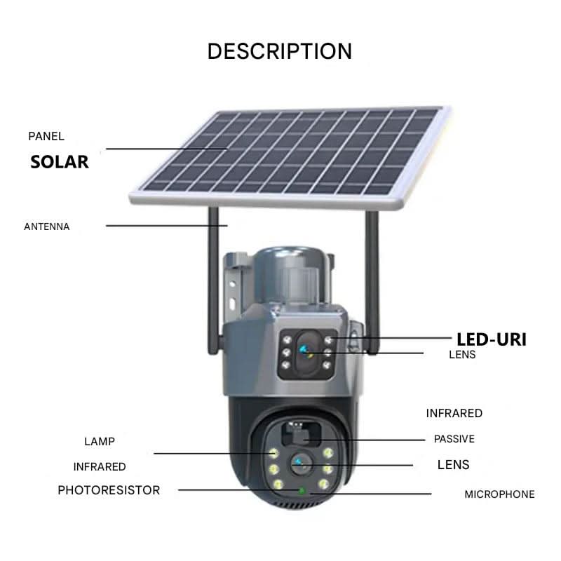 Solar-Powered Surveillance Camera 4K Resolution Dual-Lens System 10x Magnification Wireless Setup for Home Business Yard Monitoring Day Nigh