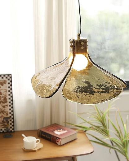Glass Leaf Ceiling Fixture E27 Bronze Frame Adjustable Drop Cord Ambient Overhead Lighting for Dining Tables Kitchen Counter Modern Home