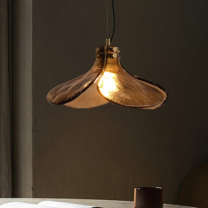 Glass Leaf Ceiling Fixture E27 Bronze Frame Adjustable Drop Cord Ambient Overhead Lighting for Dining Tables Kitchen Counter Modern Home