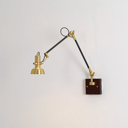 Articulating Wall Sconce Brass & Wood 27 inch Pivoting Arm Task Light for Bedside Reading Office Study Workspace