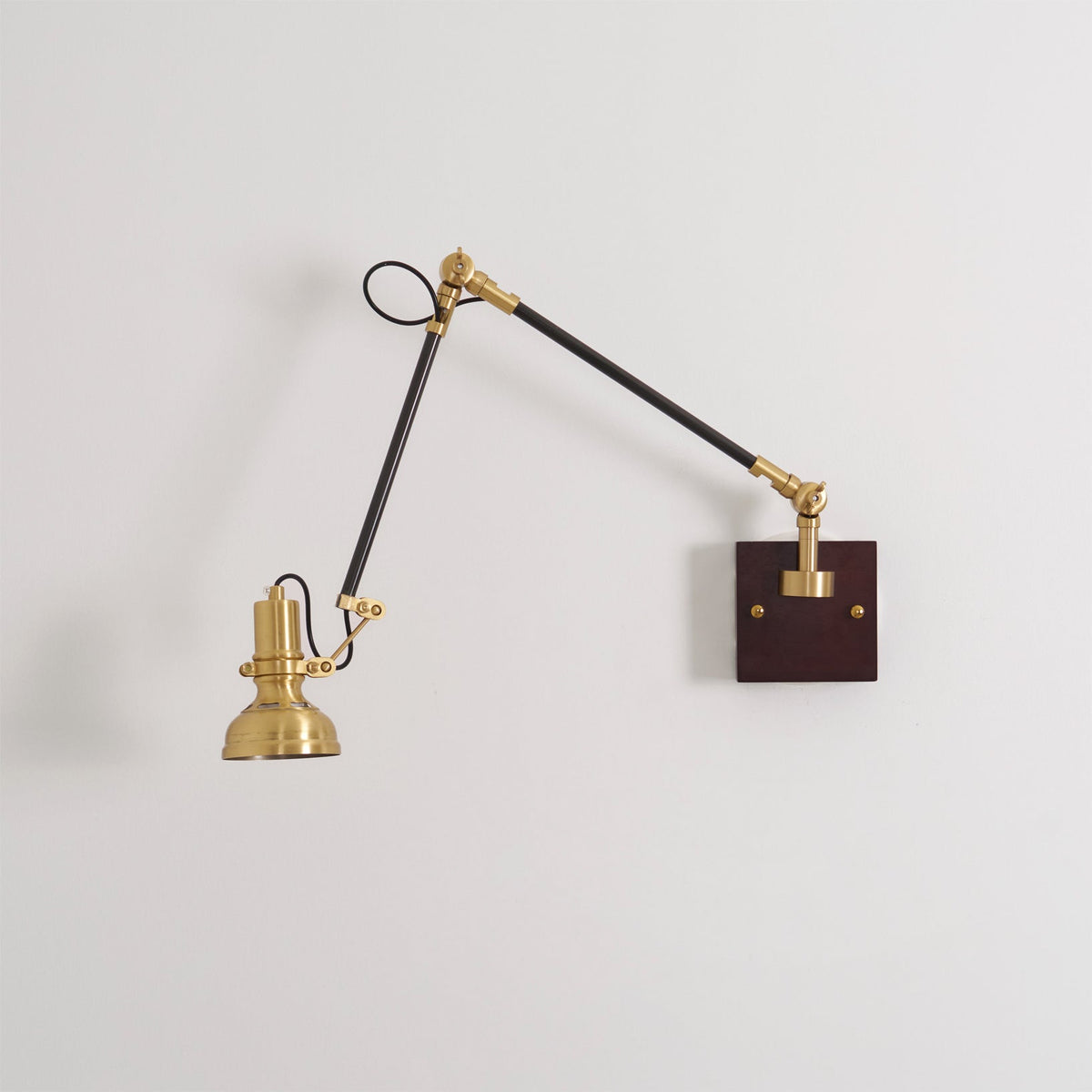 Articulating Wall Sconce Brass & Wood 27 inch Pivoting Arm Task Light for Bedside Reading Office Study Workspace