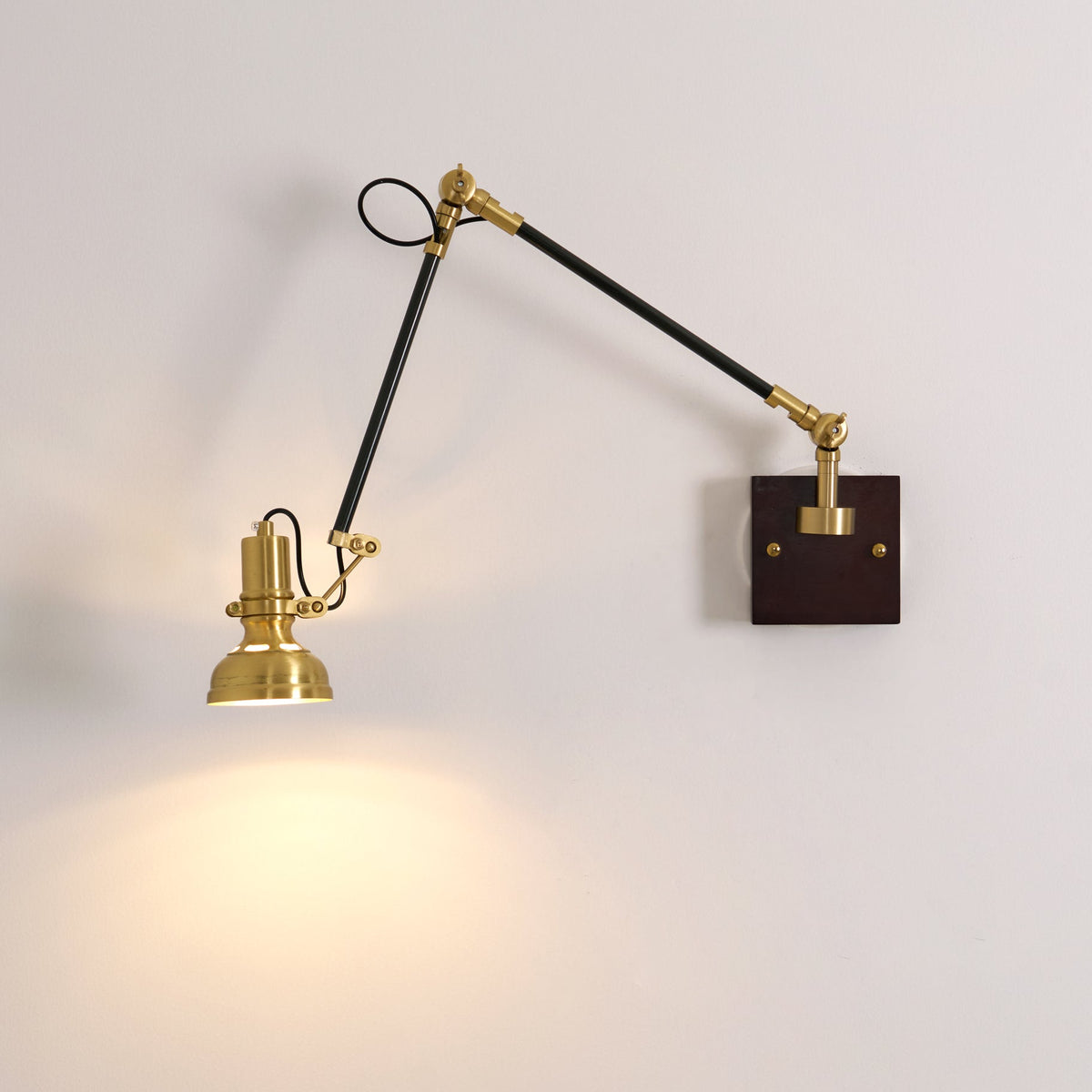 Articulating Wall Sconce Brass & Wood 27 inch Pivoting Arm Task Light for Bedside Reading Office Study Workspace