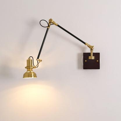 Articulating Wall Sconce Brass & Wood 27 inch Pivoting Arm Task Light for Bedside Reading Office Study Workspace