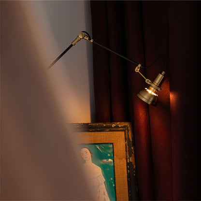 Articulating Wall Sconce Brass & Wood 27 inch Pivoting Arm Task Light for Bedside Reading Office Study Workspace