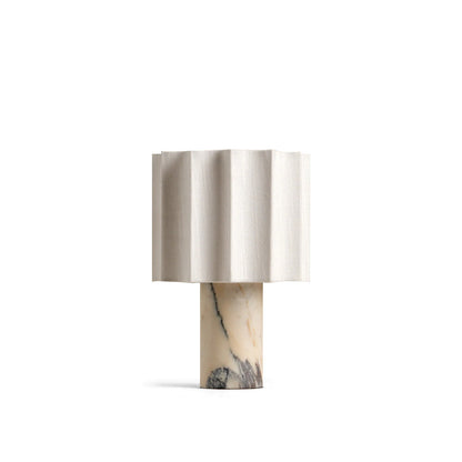 Cordless Marble Accent Lamp with Rechargeable Battery 11-Inch Tall White Beige Fabric Shade LED Desk Light for Bedroom Office Nightstand Por