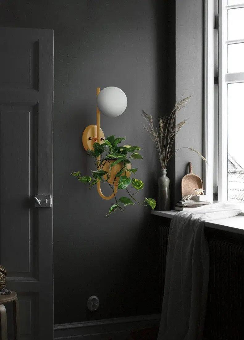 Wall Sconce with Built-In Planter Pot and LED Light for Bedroom, Living Room, or Hallway Decor | Modern Minimalist Design for Indoor Greener