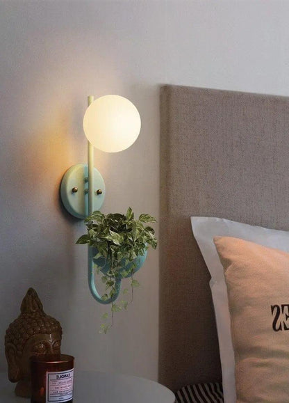 Wall Sconce with Built-In Planter Pot and LED Light for Bedroom, Living Room, or Hallway Decor | Modern Minimalist Design for Indoor Greener