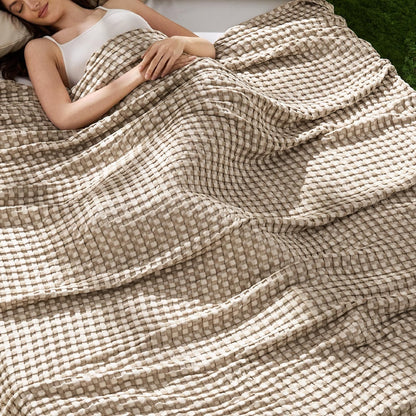 Cotton Throw Blanket Cooling, Bamboo Cooling Blanket for Hot Sleepers, Lightweight Queen Size Blanket for Summer