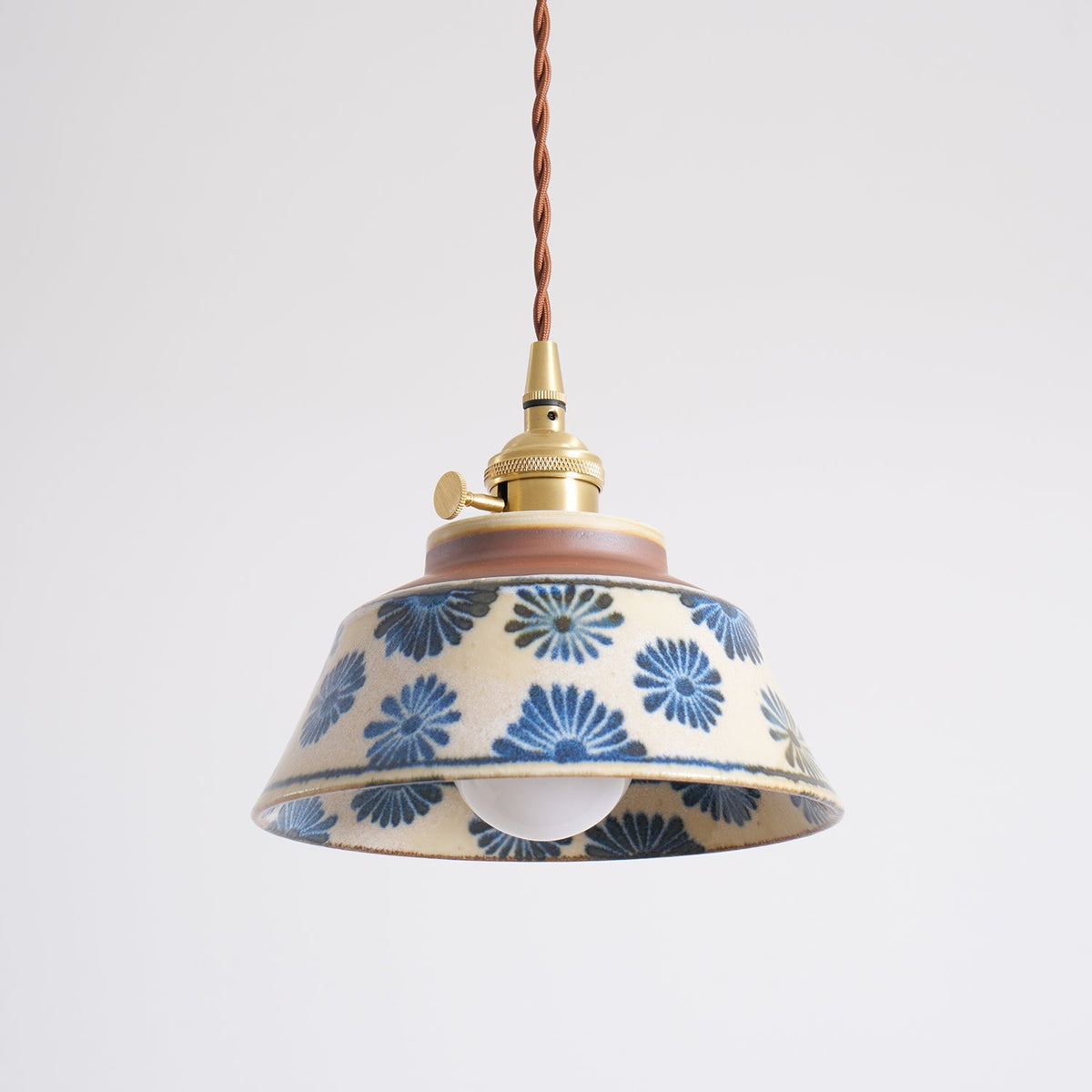 Handcrafted Ceramic Hanging Light with Floral Pattern 7 Inch Adjustable Overhead Fixture for Kitchen Island Dining Table Breakfast Nook Bras