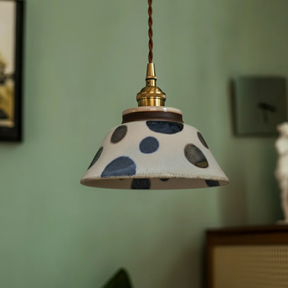 Handcrafted Ceramic Hanging Light with Floral Pattern 7 Inch Adjustable Overhead Fixture for Kitchen Island Dining Table Breakfast Nook Bras
