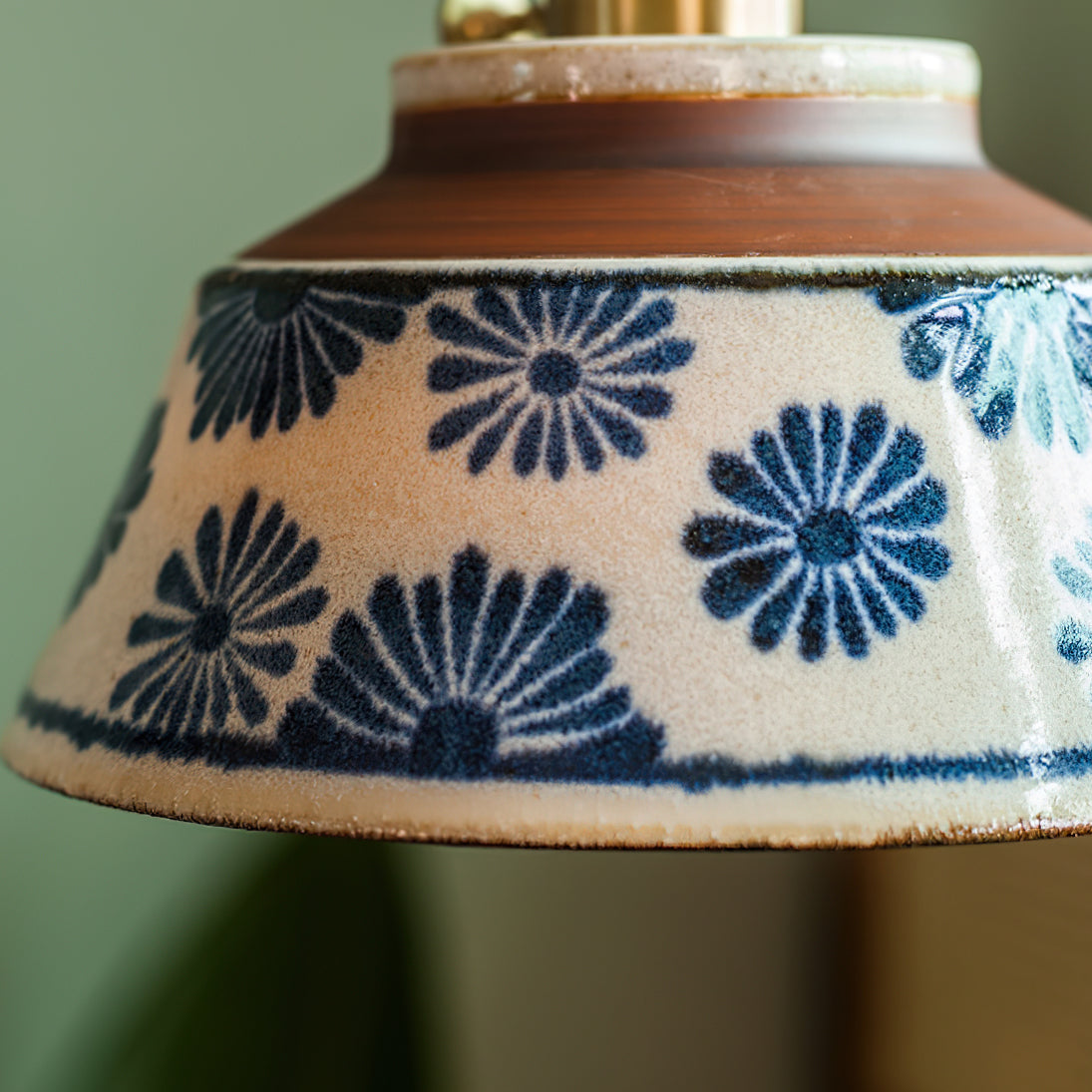 Handcrafted Ceramic Hanging Light with Floral Pattern 7 Inch Adjustable Overhead Fixture for Kitchen Island Dining Table Breakfast Nook Bras