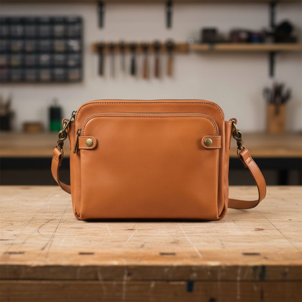 Full-Grain Leather Shoulder Bag with Integrated Wallet & Card Slots - Spacious Crossbody Purse for Women - Adjustable Strap Handbag for