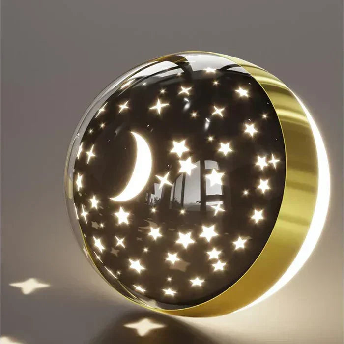 LED Kids Wall Sconce Astronaut Moon Star Night Light Gold White Metal Space Nursery Bedroom Decorative Fixture Boys Girls Reading Corner Pla