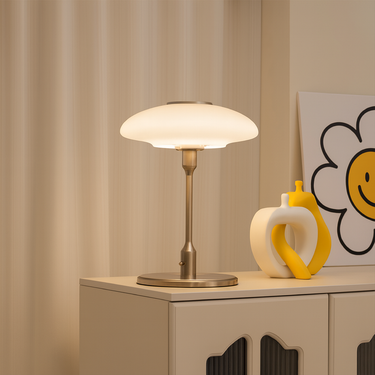 Glass Sphere Desk Lamp 12 in Metal Base E14 Socket 3000K Glow Nightstand Study Office Bedroom Ambient Light