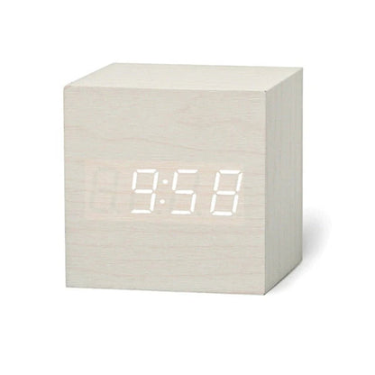 Cube LED Alarm Clock — Wood-Grain Digital Display with Temperature & Date, Auto-Dim Night Mode for Bedroom, Office & Kitchen