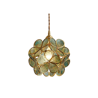 Floral Glass Hanging Light Fixture with Adjustable 59-Inch Cord E27 Socket Gold Brass Frame for Kitchen Table Bedroom Living Room Vintage-St