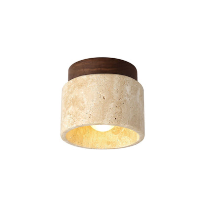 Flush Mount Stone & Wood Light Fixture 10 in Round Natural Beige for Low Ceilings Bedroom Entryway Cozy Overhead Lighting E26 Base