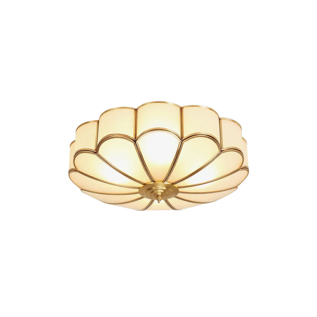 Gold Flush Mount Light Fixture Round Glass Shade Brass Frame Diffused Glow for Entryway Dining Room Bedroom LED Compatible Multi-Bulb
