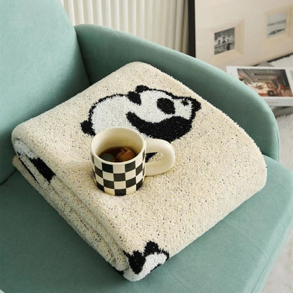 Kora Panda Throw Blanket - Cotton Jacquard Knit, Cozy Panda Design