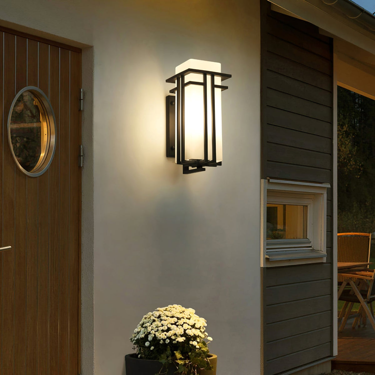 Outdoor Sconce Iron Frosted Glass E26 Socket Weatherproof Matte Black 60W Entryway Porch Garden Wall-Mount Fixture for Exterior Lighting