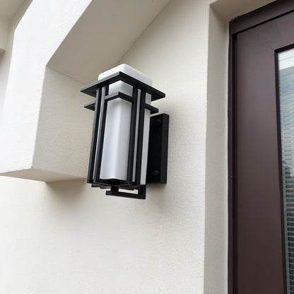 Outdoor Sconce Iron Frosted Glass E26 Socket Weatherproof Matte Black 60W Entryway Porch Garden Wall-Mount Fixture for Exterior Lighting
