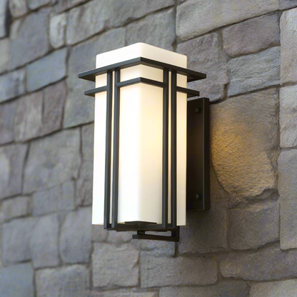 Outdoor Sconce Iron Frosted Glass E26 Socket Weatherproof Matte Black 60W Entryway Porch Garden Wall-Mount Fixture for Exterior Lighting