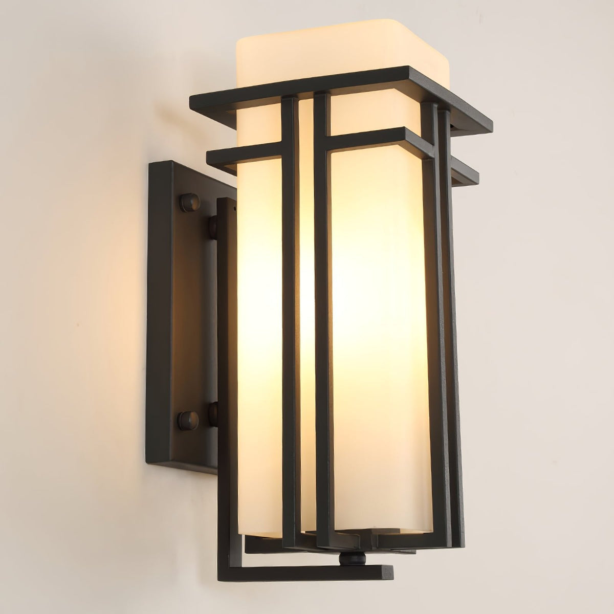 Outdoor Sconce Iron Frosted Glass E26 Socket Weatherproof Matte Black 60W Entryway Porch Garden Wall-Mount Fixture for Exterior Lighting