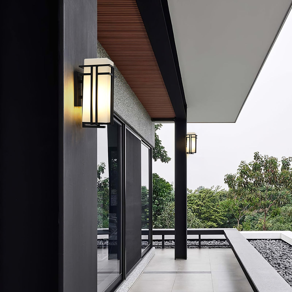 Outdoor Sconce Iron Frosted Glass E26 Socket Weatherproof Matte Black 60W Entryway Porch Garden Wall-Mount Fixture for Exterior Lighting