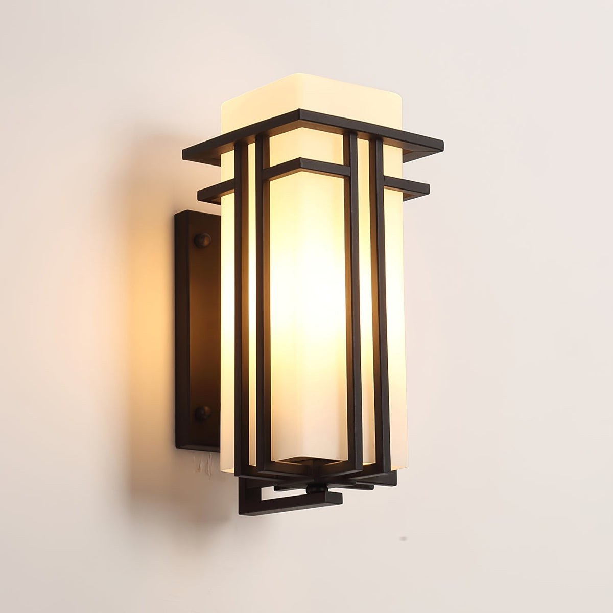 Outdoor Sconce Iron Frosted Glass E26 Socket Weatherproof Matte Black 60W Entryway Porch Garden Wall-Mount Fixture for Exterior Lighting