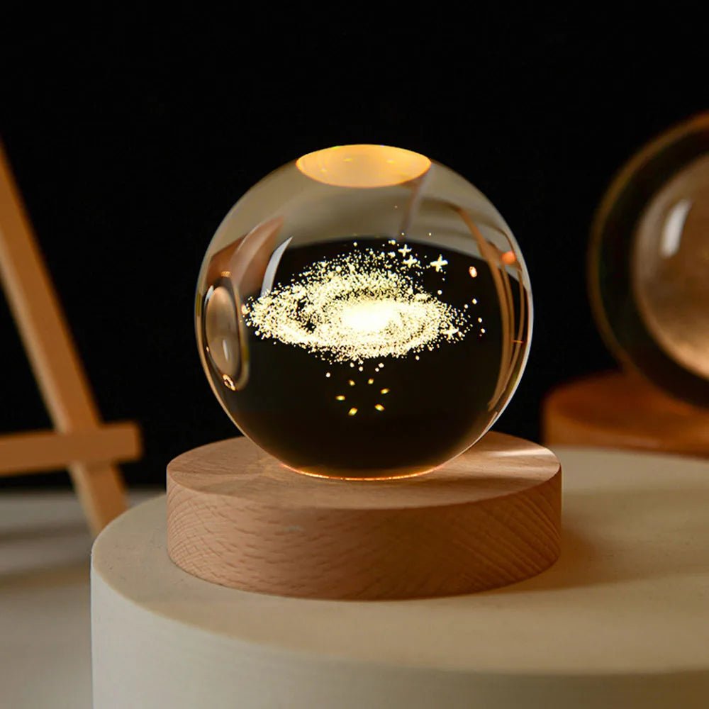 Planetary Crystal Ball Display – 3D Space Model Desktop Sculpture for Home Office & Study – Educational Astronomy Decor Accent – Celestial